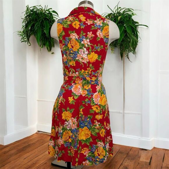 Vintage Banana Republic Red Mini Shirt Small S Small Floral Tapestry - Picture 2 of 6